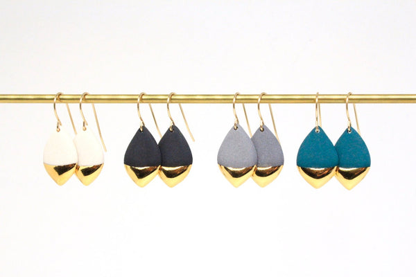 Gold Dipped Marquis Porcelain Earrings by Mier Luo