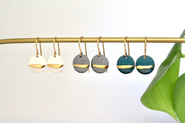 Striped Circle Porcelain Earrings by Mier Luo