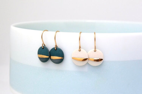 Striped Circle Porcelain Earrings by Mier Luo