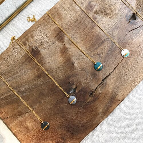 Striped Circle Porcelain Necklace by Mier Luo