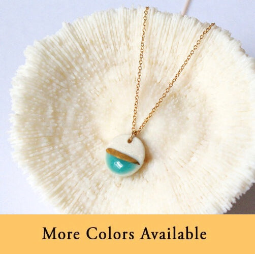 Striped Circle Porcelain Necklace by Mier Luo