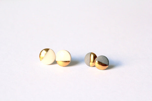 Gold Dipped Large Circle Porcelain Studs by Mier Luo