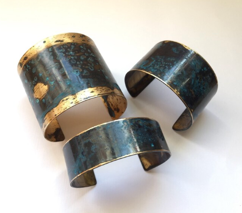 Blue Speckled Patina Brass Cuff by SSD Jewelry
