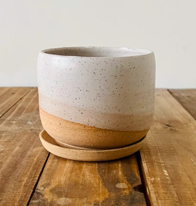 4" White Speckled Planter by Hands on Ceramics