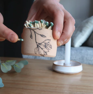 Mini Floral Match Stick Holder by Hands on Ceramics