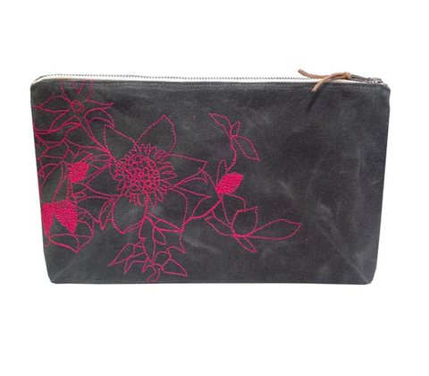Small Waxed Canvas Clematis Pouch by K studio