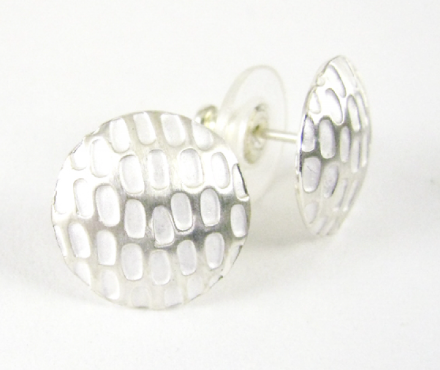 Pixel Large Round Silver Stud Earrings by Chelsea Bird