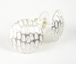 Pixel Large Round Silver Stud Earrings by Chelsea Bird