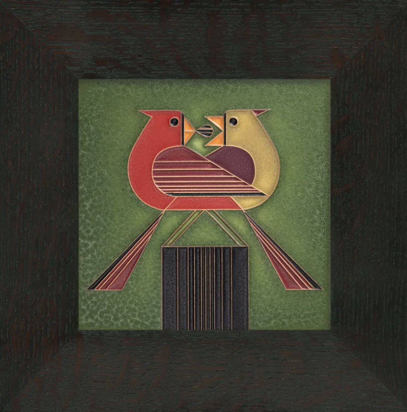 Framed Ceramic "Redbird Romance" Tile by Motawi Tileworks
