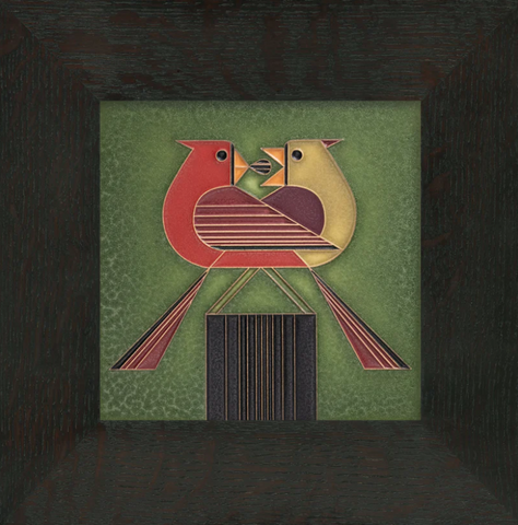 Framed Ceramic "Redbird Romance" Tile by Motawi Tileworks