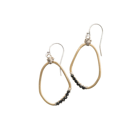 Bronze Freeform Wrapped Earrings with Black Garnets by Original Hardware