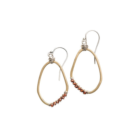 Bronze Freeform Wrapped Earrings with Red Garnets by Original Hardware