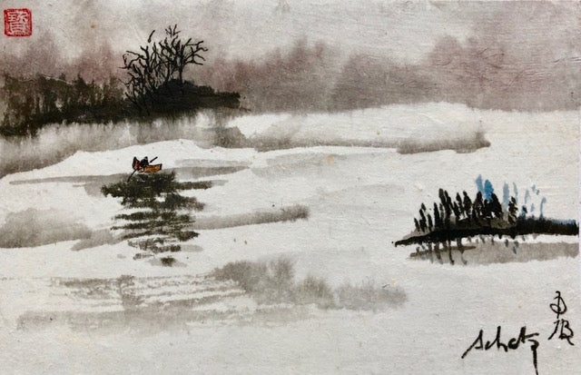 Original Winter Watercolor Card by Sanford Schatz