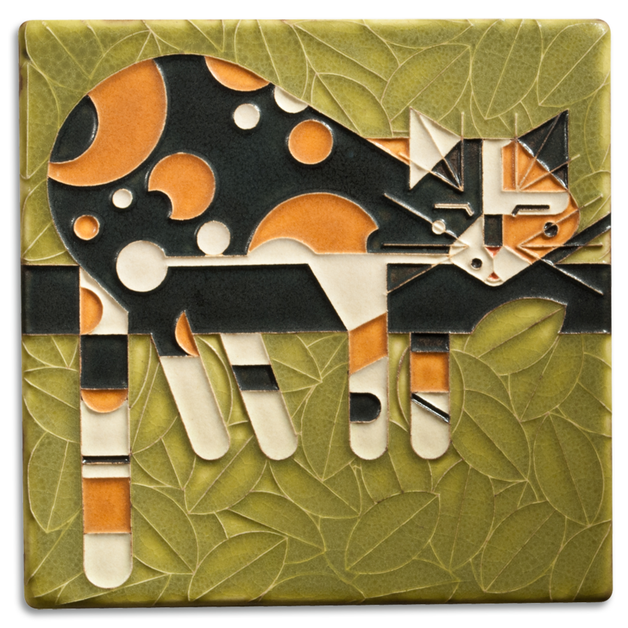Ceramic "Limp on a Limb" Cat Tile by Motawi Tileworks