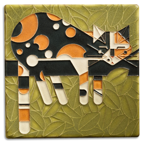 Ceramic "Limp on a Limb" Cat Tile by Motawi Tileworks