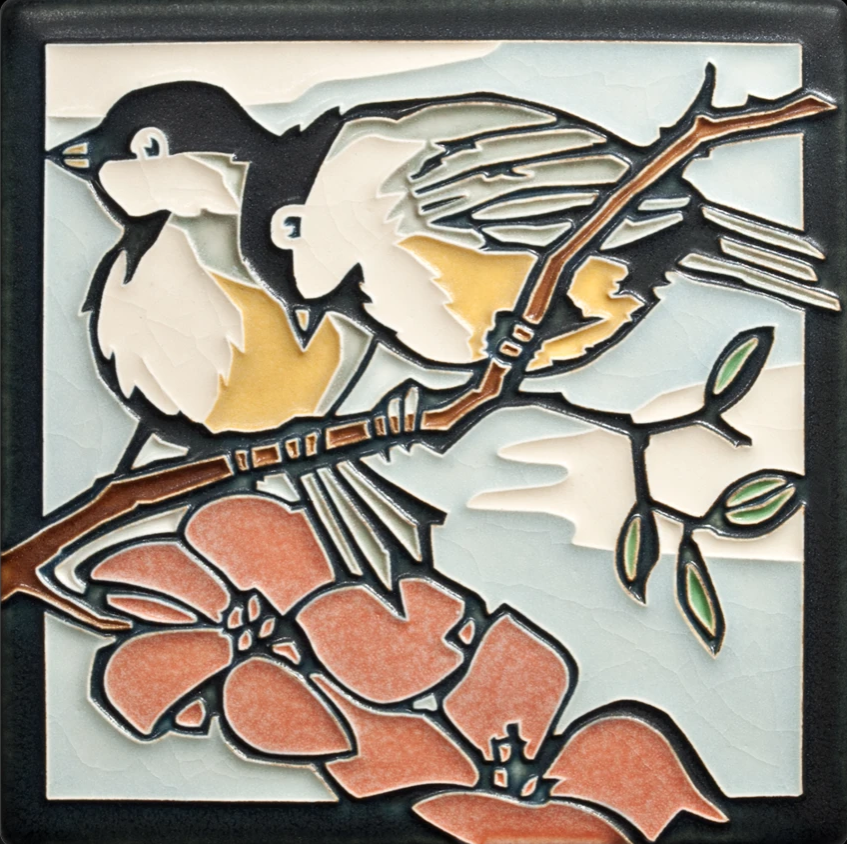 Ceramic "Spring Chickadees" Tile by Motawi Tileworks