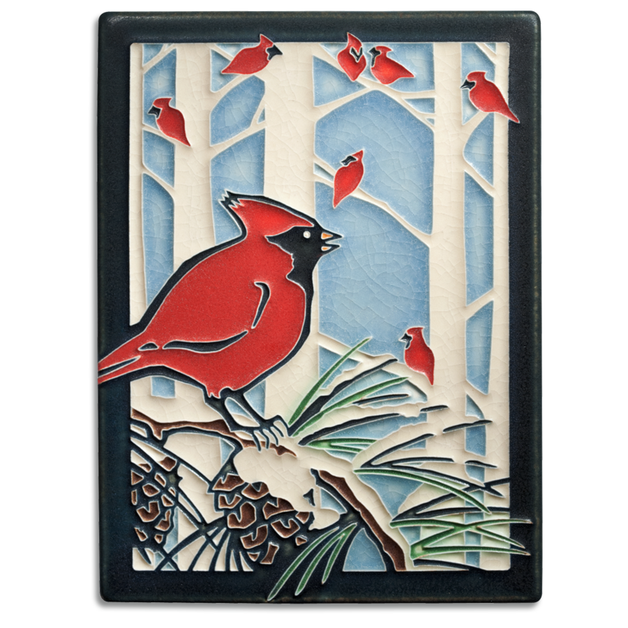 Ceramic "Winter Cardinals" Tile by Motawi Tileworks