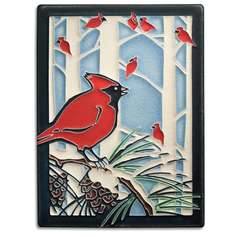Ceramic "Winter Cardinals" Tile by Motawi Tileworks