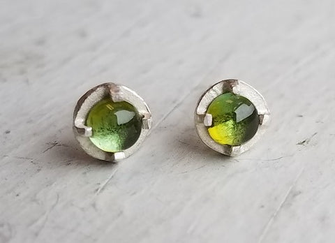 Green Tourmaline and Sterling Silver Earrings by Heather Guidero