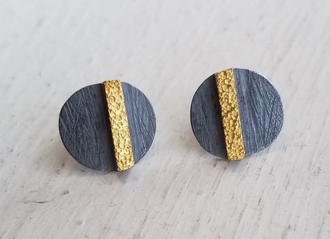 Oxidized Sterling Silver and 22 k Gold Earrings by Heather Guidero