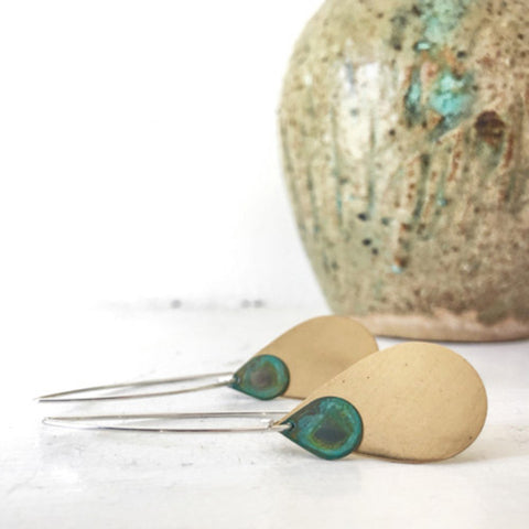 Lido Brass and Verdigris Drop Earrings by SSD Jewelry