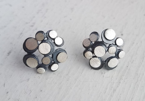 Oxidized and Bright Sterling Silver Earrings by Heather Guidero
