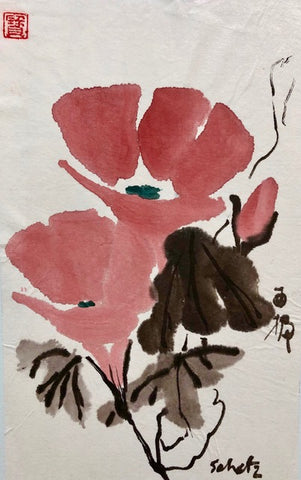 Original Flower Watercolor Card by Sanford Schatz