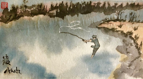 Original Fishing Watercolor Card by Sanford Schatz