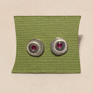Sterling Silver and Pink Sapphire Disco Stud Earrings by Dahlia Kanner