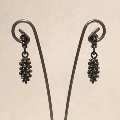 Oxidized Sterling Silver, Two Piece, Bumpy, Drop Stud Earrings by Dahlia Kanner