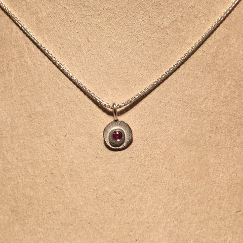 Sterling Silver and Pink Sapphire Disco Pendant Necklace by Dahlia Kanner