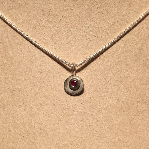 Sterling Silver and Ruby Disco Pendant Necklace by Dahlia Kanner