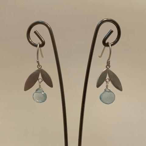 Double Leaf Earrings with Blue Topaz by Ananda Khalsa Jewelry