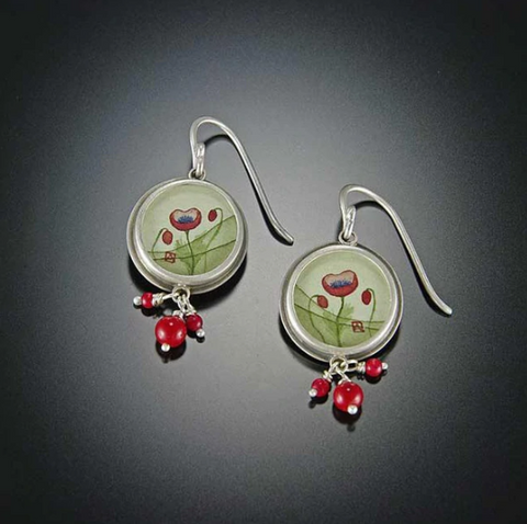 Round Poppy Earrings with Coral by Ananda Khalsa Jewelry