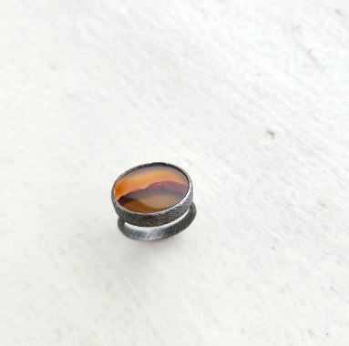 Agate and Oxidized Sterling Silver Ring by Heather Guidero