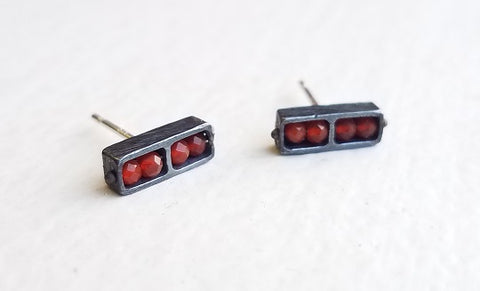 Carnelian and Oxidized Sterling Silver Bar Earrings by Heather Guidero
