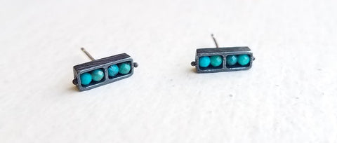 Turquoise and Oxidized Sterling Silver Bar Earrings by Heather Guidero