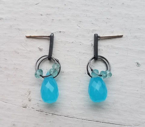 Oxidized Sterling Silver, Blue Chalcedony and Apatite Earrings by Heather Guidero