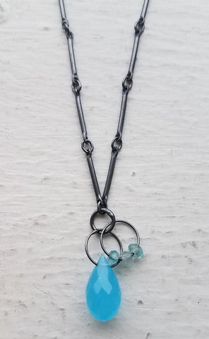 Oxidized Sterling Silver, Blue Chalcedony and Apatite Necklace by Heather Guidero