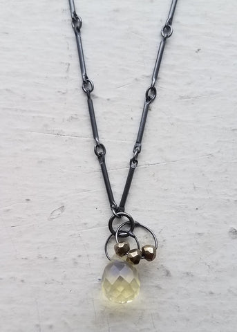 Oxidized Sterling Silver, Pineapple Quartz and Pyrite Necklace by Heather Guidero