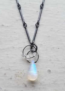 Oxidized Sterling Silver, Rainbow Moonstone Necklace by Heather Guidero