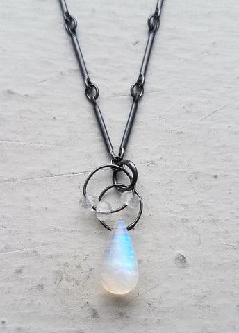 Oxidized Sterling Silver, Rainbow Moonstone Necklace by Heather Guidero