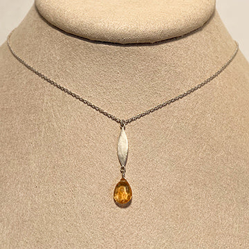 Single Leaf Charm Necklace with Citrine by Ananda Khalsa Jewelry