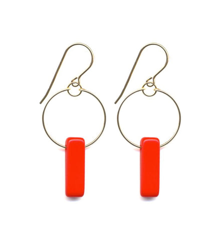 Red Bar Hoop Earrings by I. Ronni Kappos