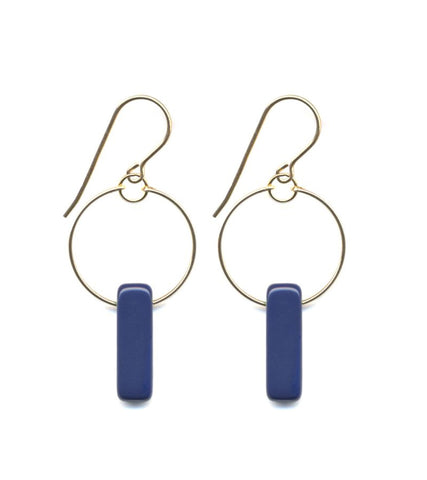 Navy Bar Hoop Earrings by I. Ronni Kappos