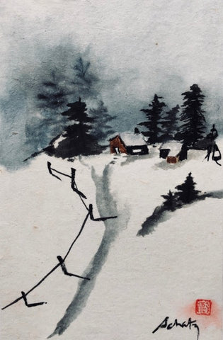 Original Winter Watercolor Card by Sanford Schatz