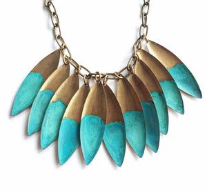 Ocean Tide Verdigris Leaf Necklace by SSD Jewelry
