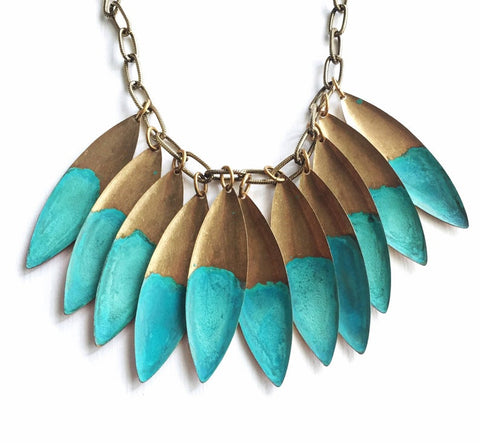 Ocean Tide Verdigris Leaf Necklace by SSD Jewelry