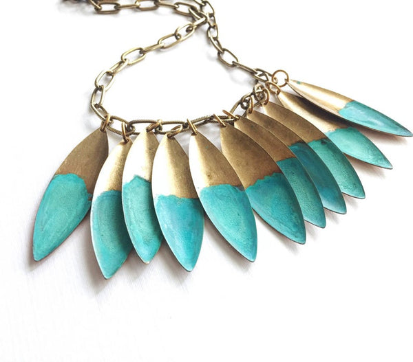 Ocean Tide Verdigris Leaf Necklace by SSD Jewelry