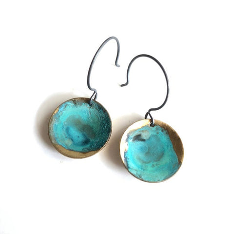 Domed Verdigris Circle Earrings by SSD Jewelry